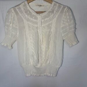 Rebellion White Embroidered Lace-Trim Peasant Top